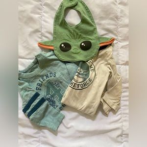 Baby Yoda bundle. 2 onsies, one bib. Size 6-12 months